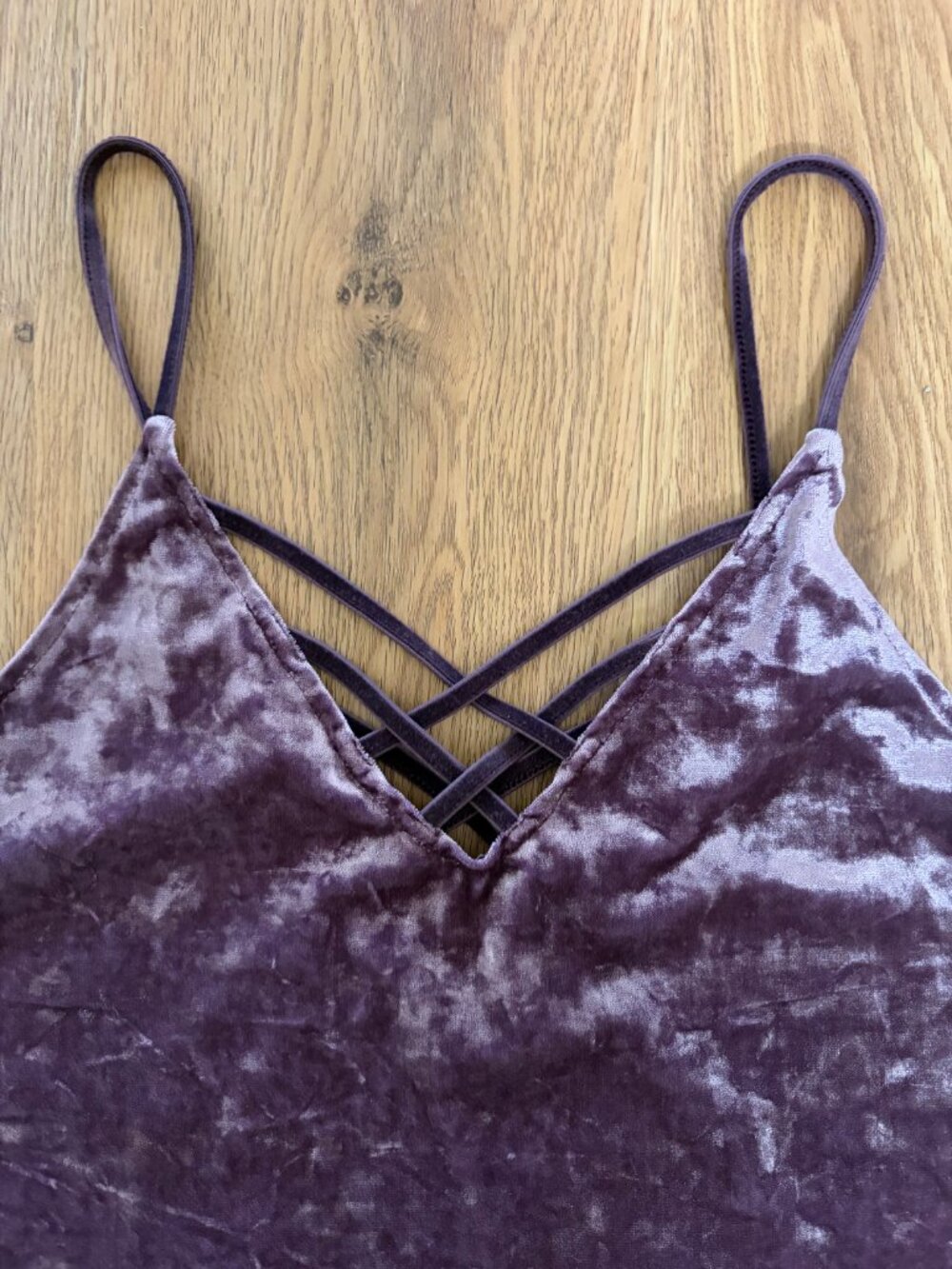 American Eagle Purple Crushed Velvet Strappy Cami Tank Top Size Small Y2K 90s Cr - Picture 6 of 7